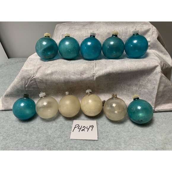 Vintage Glass Christmas Ornaments Mixed Frosted Teal & Clear Set of 11 - Picture 7 of 7